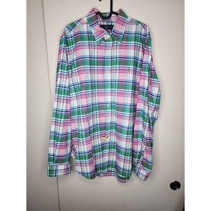 Ralph Lauren Shirt Mens XLarge Long Sleeve Button Down Flesh Pony Plaid Pink Gre
